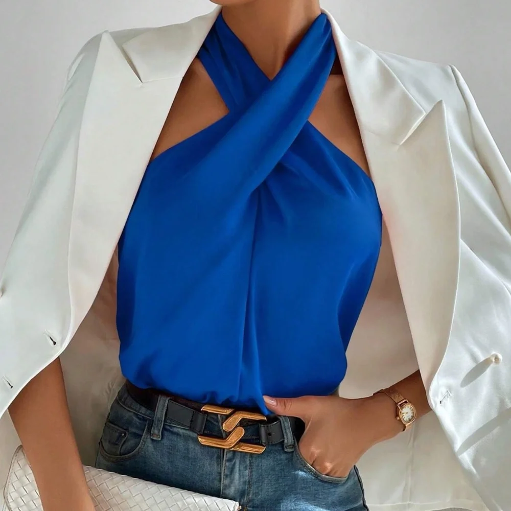 Luxe Satin Halter Tank Top - Picture 6 of 7